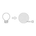 Vector icon concept of light bulb with bulls eye and dart miss the target