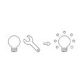 Vector icon concept of light bulb with spanner and light bulb glowing. Black outline Royalty Free Stock Photo