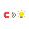 Vector icon concept of magnet attracting glowing light bulb idea