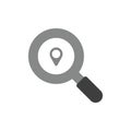 Vector icon concept of magnifying glass with map pointer Royalty Free Stock Photo