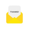 Vector icon concept of mail envelope with paper and thanks word