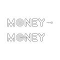 Vector icon concept of money word with bulls eye and dart and hit the target. Black outline Royalty Free Stock Photo