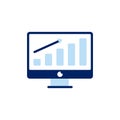 vector icon concept of monitor screen with barchart and arrow up for growth. Can be used for business, economics, finance