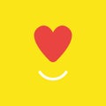 Vector icon concept of red heart with smiling mouth on yellow ba