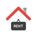 Vector icon concept of rent hanging sign under house roof