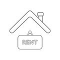 Vector icon concept of rent hanging sign under roof