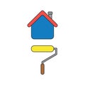 Vector icon concept of roller paint brush painting house. Black outlines and colored Royalty Free Stock Photo