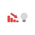 Vector icon concept of sales bar chart with arrow pointing down and light bulb symbolizes bad idea