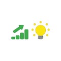 Vector icon concept of sales bar chart with arrow pointing up and glowing light bulb symbolizes good idea
