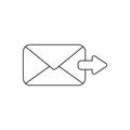 Vector icon concept of send message or email with envelope and arrow moving right. Black outline