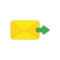 Vector icon concept of send message or email with envelope and arrow moving right