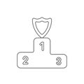 Vector icon concept of shield on firstplace of winners podium Royalty Free Stock Photo