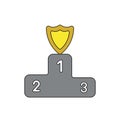 Vector icon concept of shield on firstplace of winners podium Royalty Free Stock Photo