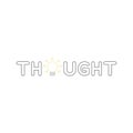 Vector icon concept of thought word with glowing light bulb Royalty Free Stock Photo