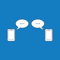 Vector icon concept of two smartphones with two speech bubbles with three points symbolizing talking