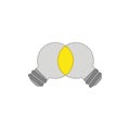 Vector icon concept of unite ideas, grey light bulbs, teamwork, glowing light bulb, symbolizes good idea