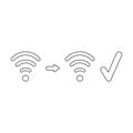 Vector icon concept of wifi symbol signal increase with check mark