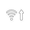 Vector icon concept of wifi wireless symbol with arrow moving up symbolizing high-speed internet connection. Black outline