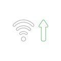 Vector icon concept of wifi wireless symbol with arrow moving up symbolizing high-speed internet connection