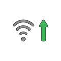 Vector icon concept of wifi wireless symbol with arrow moving up symbolizing high-speed internet connection. Black outlines and