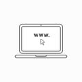 Vector icon concept of www word inside laptop computer with mouse cursor