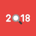 Vector icon concept of year of 2018 with magnifying glass on red