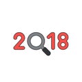 Vector icon concept of year of 2018 word with magnifying glass