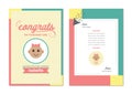 Vector icon of congratulation greeting card on birth of baby girl Royalty Free Stock Photo