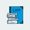 Vector icon of a constitution book with a word LAW on its cover, and few different books. It represents constitutional rights,