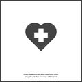 Vector icon of the cross in the heart. Vector illustration of medicine on health care on white isolated background Royalty Free Stock Photo