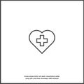 Vector icon of the cross in the heart. Vector illustration of medicine on health care on white isolated background Royalty Free Stock Photo