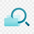 Vector icon with 3d render style of folder and magnifying glass metaphor for searching data in folders or reserch archived data.