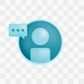 Vector icon with 3d render style of profile and chat bubble three dots metaphor of comments and feedback, 24 hour help and support