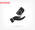 sim card in the hand icon , lorem ipsum Flat design Royalty Free Stock Photo