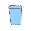 Vector icon disposable cup of coffee or tea. Stale coffee drink in the dishes cartoon style on white isolated background. Layers