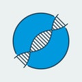 Vector icon of DNA chain. It represents gene diseases, laboratory research, scientific discoveries and medical studies