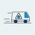 Vector icon of a driving ambulance van with a virus image on it. It represents a concept of medical protection, self isolation,