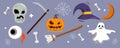 Vector icon and element collection for Helloween greeting card and poster, party sign.