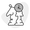 A vector icon featuring a chess figure and a clock, symbolizing strategic gameplay, competition, and timed moves in chess