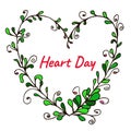 Vector icon - frame of heart in zen art, doodle, hand drawn style with text Heart Day