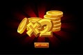 Vector icon of gold coins doubling bonus.