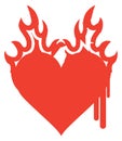 Icon red heart on fire with ink drips Royalty Free Stock Photo