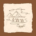 Vector icon of Great Sphinx of Giza isolated on the hand-drawn vector illustration of the pyramids. Royalty Free Stock Photo