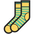 Vector Icon of a green and yellow socks with stripes for men or women in flat style with outline. Pixel perfect. Royalty Free Stock Photo