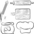 Vector icon Hand drawn bakery set isolated on a white background Elements of kitchen utensils Doodle, simple outline Royalty Free Stock Photo