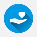 Vector icon hand holding heart on blue background. Flat image Royalty Free Stock Photo