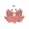 Vector icon of hands holding a heart healthcare symbol on cartoon style on white isolated background Royalty Free Stock Photo