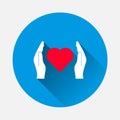 Vector icon of hands holding a red heart. healthcare symbol on Royalty Free Stock Photo