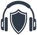 Vector icon of headphones and a shield for audio security and hearing protection Royalty Free Stock Photo