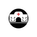 Vector icon of hospital building front silhouette on white background